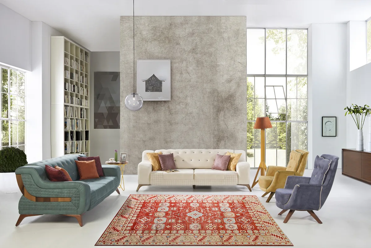 EORC EORC Hand-Knotted Wool Rust Geometric Area Rug 6' x 9 — product photo