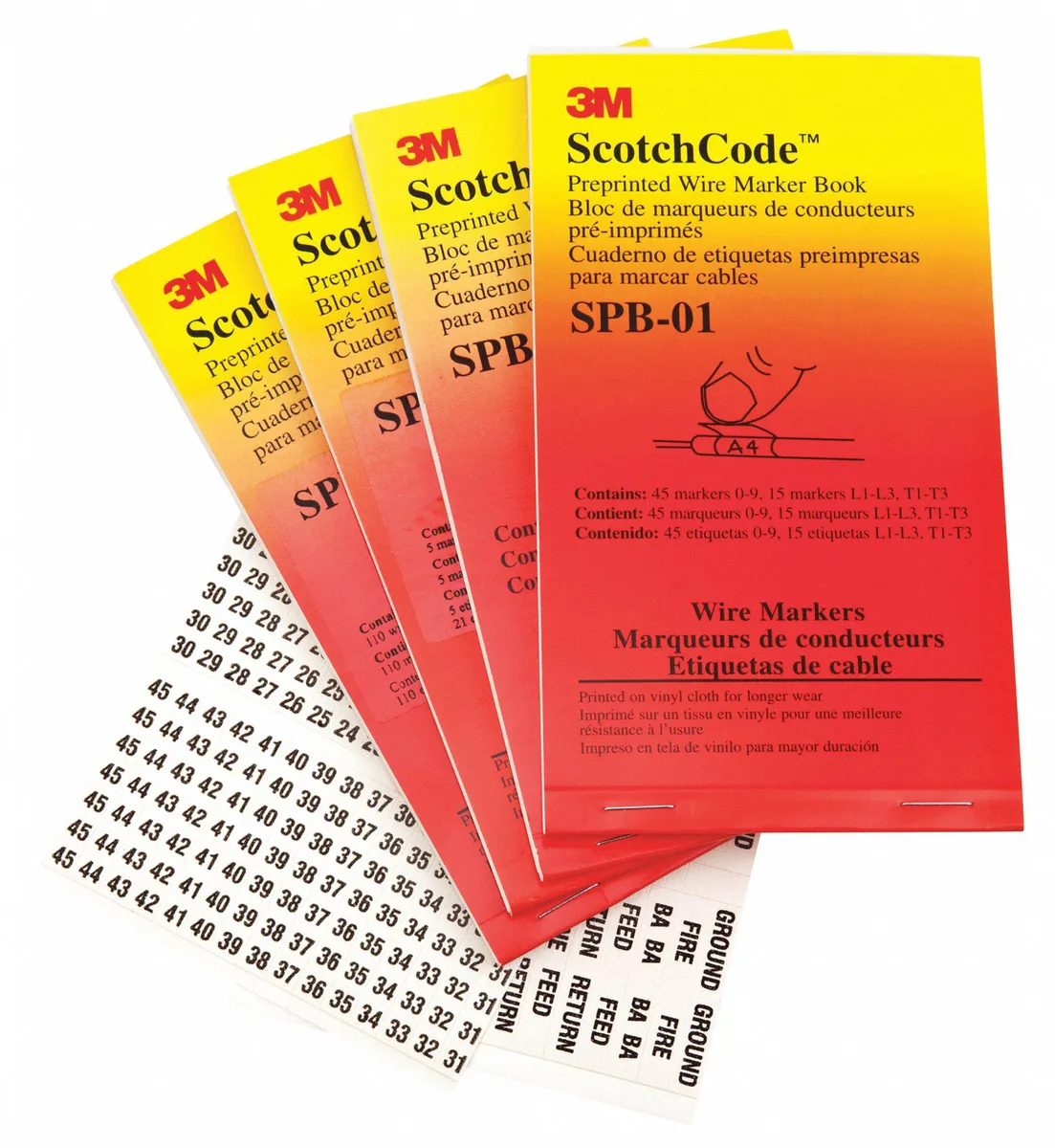 3M 3M Wire Marker Book SPB-09 Preprinted Self-Adhesive 450 Labels — product photo