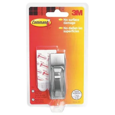 Brushed nickel metal adhesive hook with two strips