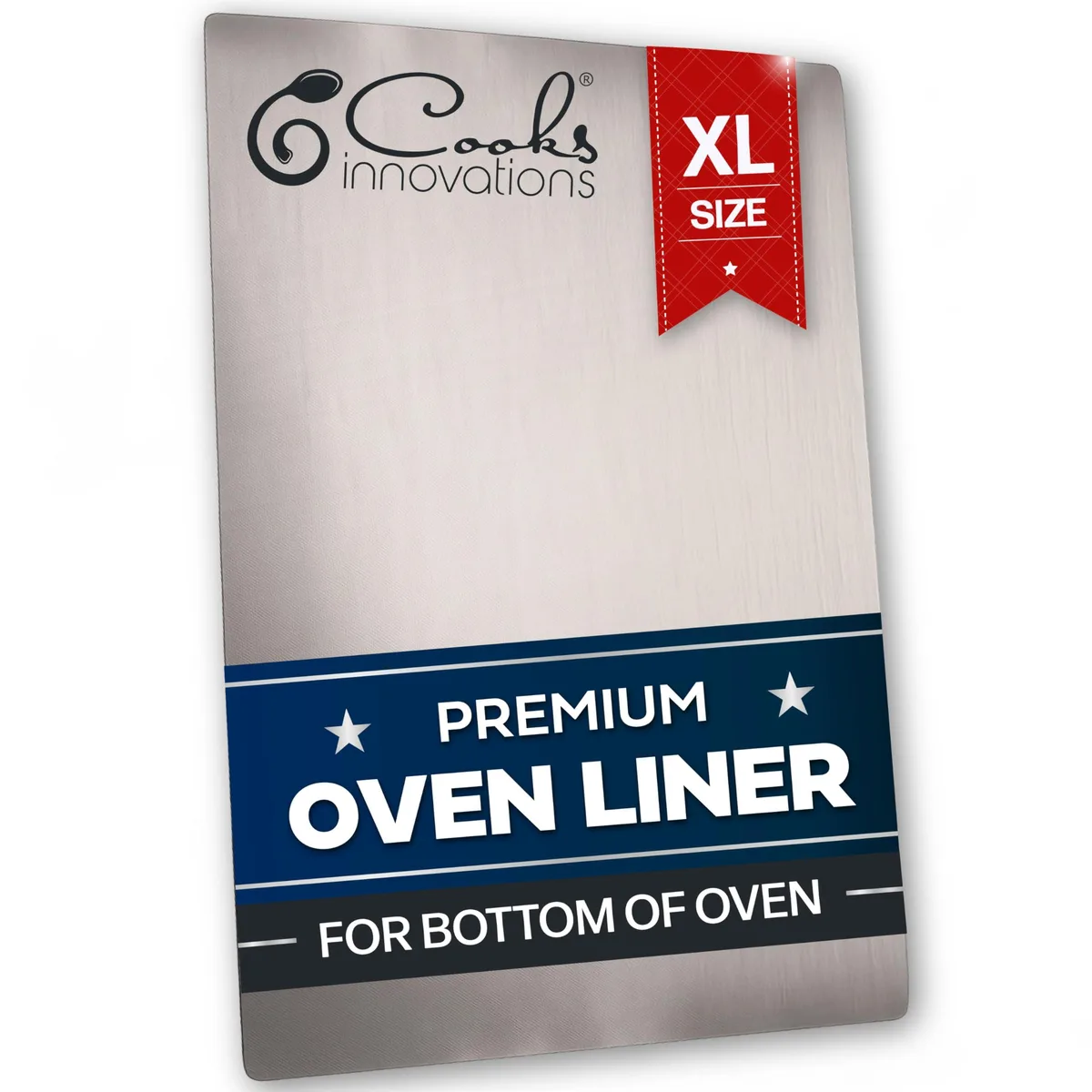Black rectangular oven liner sheet, 16.5 by 23 inches, thin flexible PTFE material with smooth non-stick finish, can be trimmed to fit