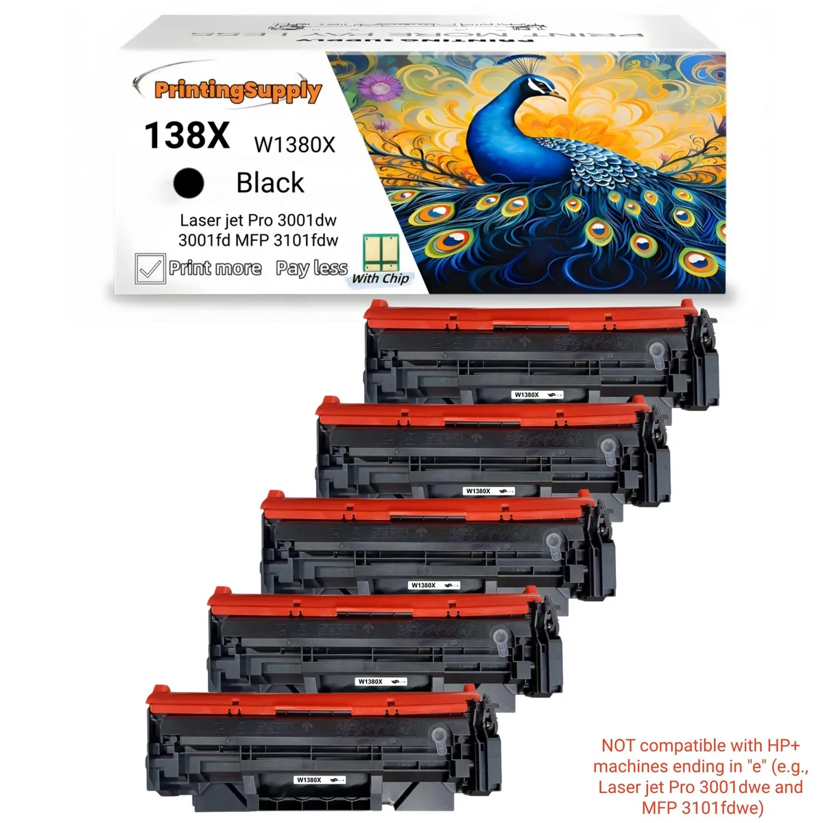 Aster Graphics Inc Aster Graphics Inc 138X W1380X Black Toner Cartridge 5 Pack 4000 Pages — product photo