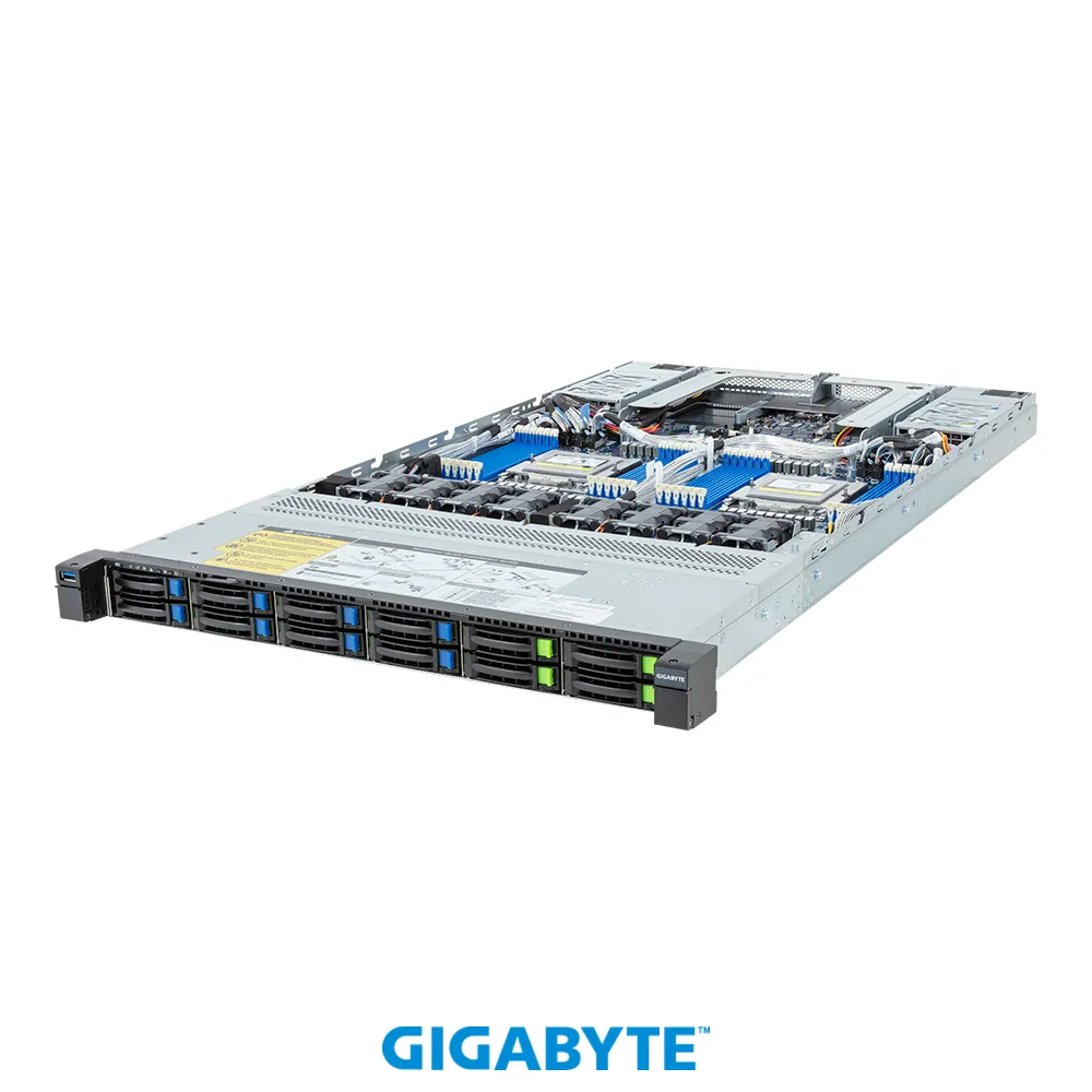 GIGABYTE GIGABYTE R183-Z94-AAD2 barebone server AMD EPYC 9004 1U dual socket 12-bay 4×2.5″ Gen5 NVMe/SATA/SAS-4 — product photo