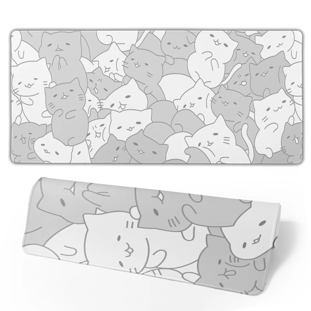 KEHIPI KEHIPI White Kawaii Cats Mouse Pad 31.5×11.8 Inches — product photo