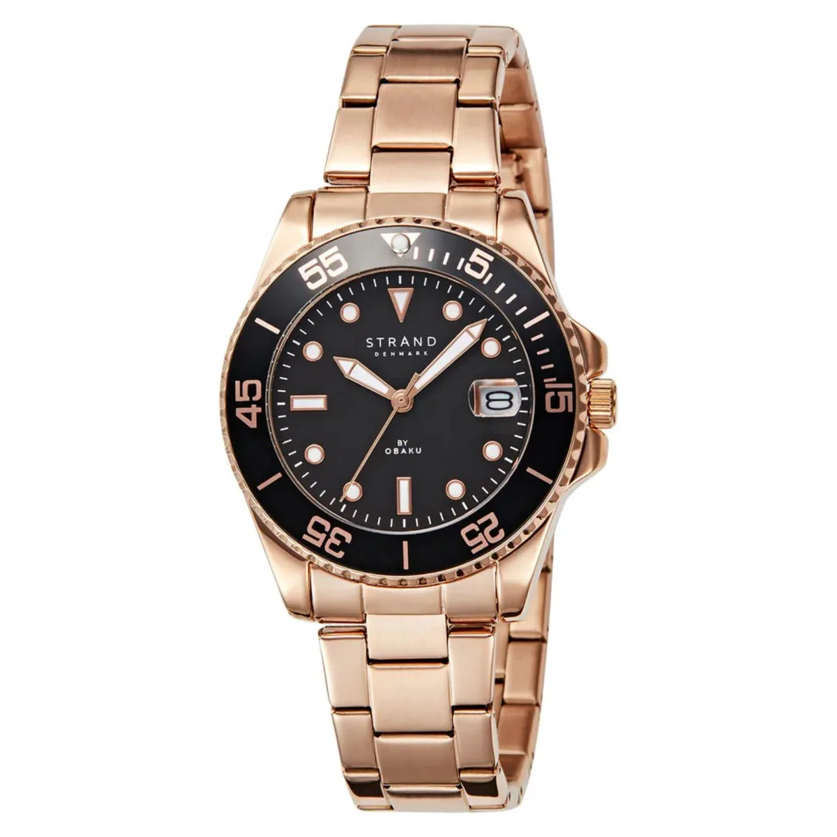 Silver stainless steel watch with black dial and metal bracelet
