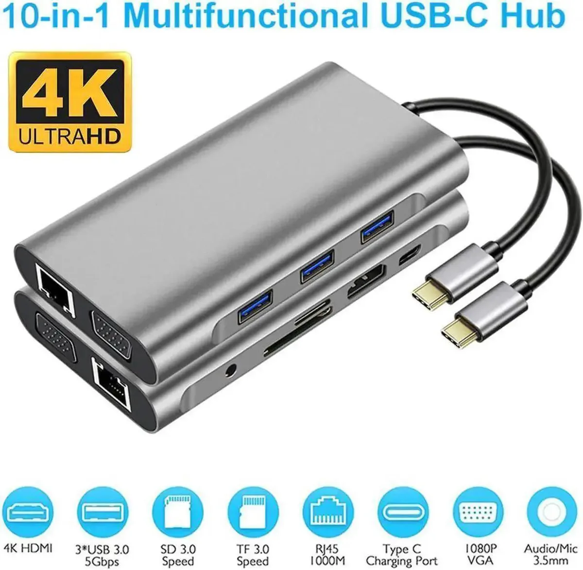 SMUGDESK SMUGDESK 10-in-1 USB-C Docking Station Gigabit Ethernet 4K HDMI VGA 100W PD — product photo