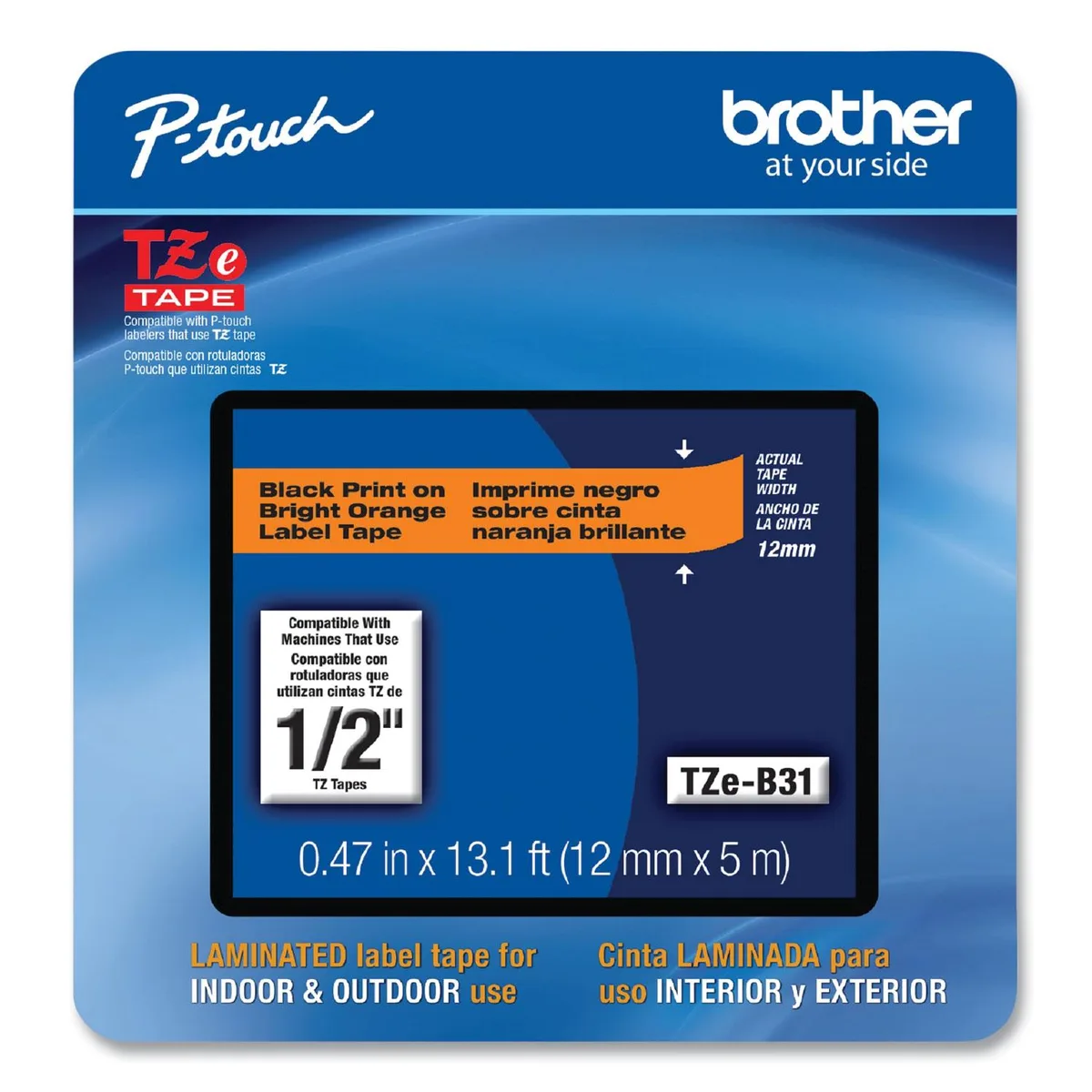 Brother Brother TZEB31CS Label Tape 0.5" x 13.1' Black on Fluorescent Orange — product photo