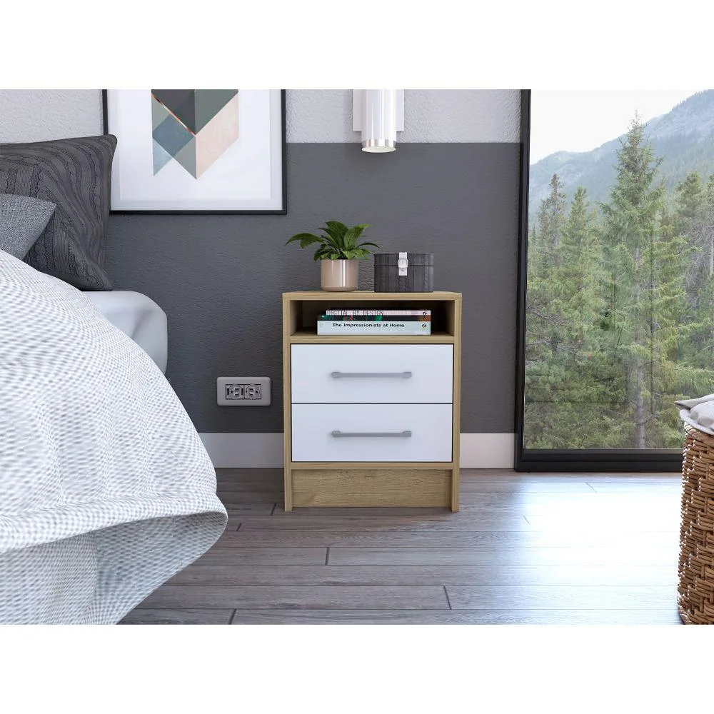 tuphen tuphen White and Light Oak 2-Drawer 1-Shelf Nightstand — product photo