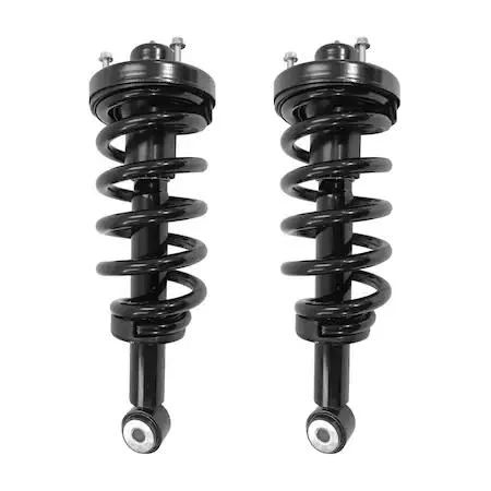 Two silver rear strut assemblies with coil springs and mounts
