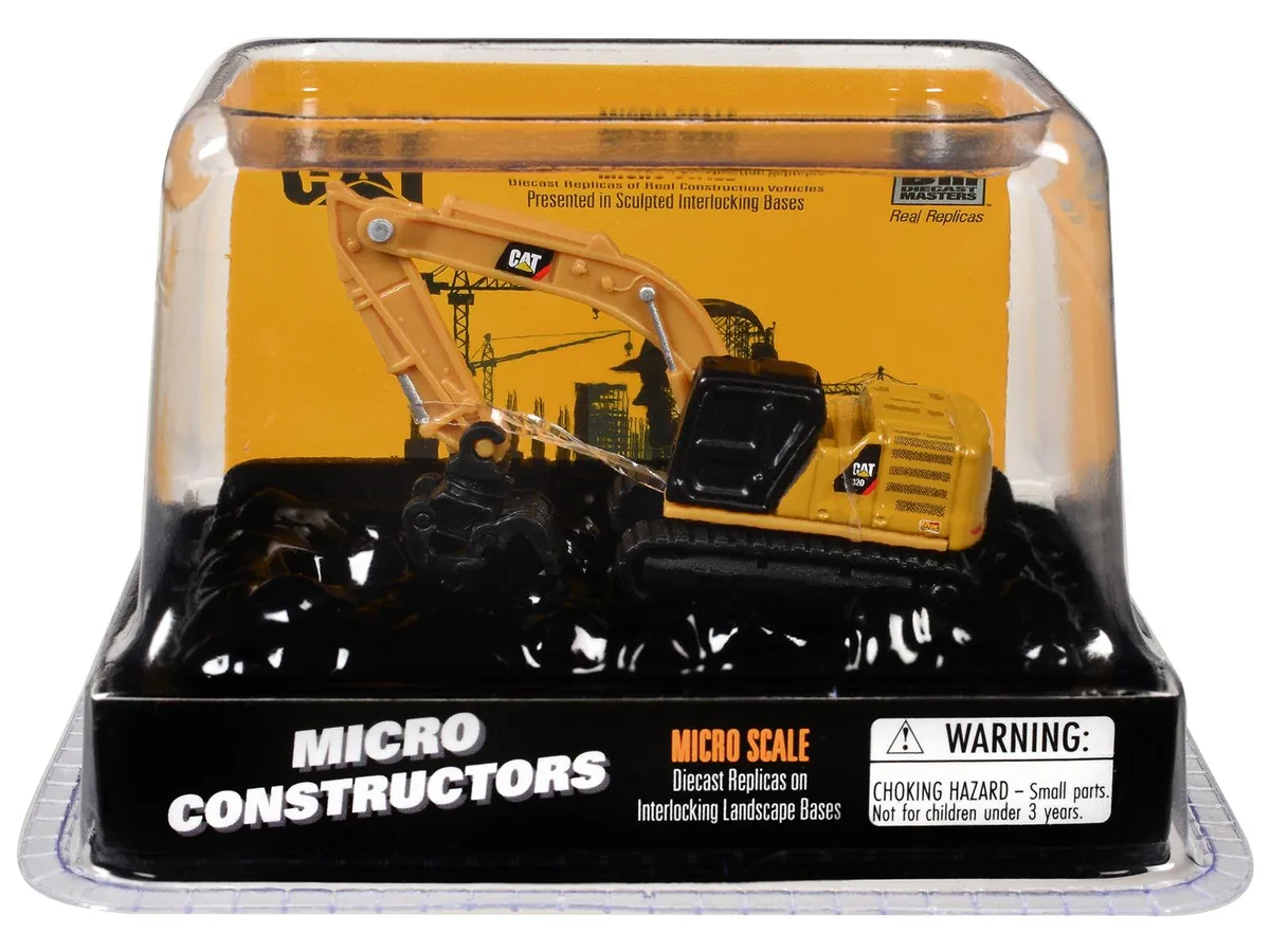 DieCast Masters DieCast Masters CAT 320 Hydraulic Excavator Grapple Yellow Micro-Constructor hobby collectible — product photo