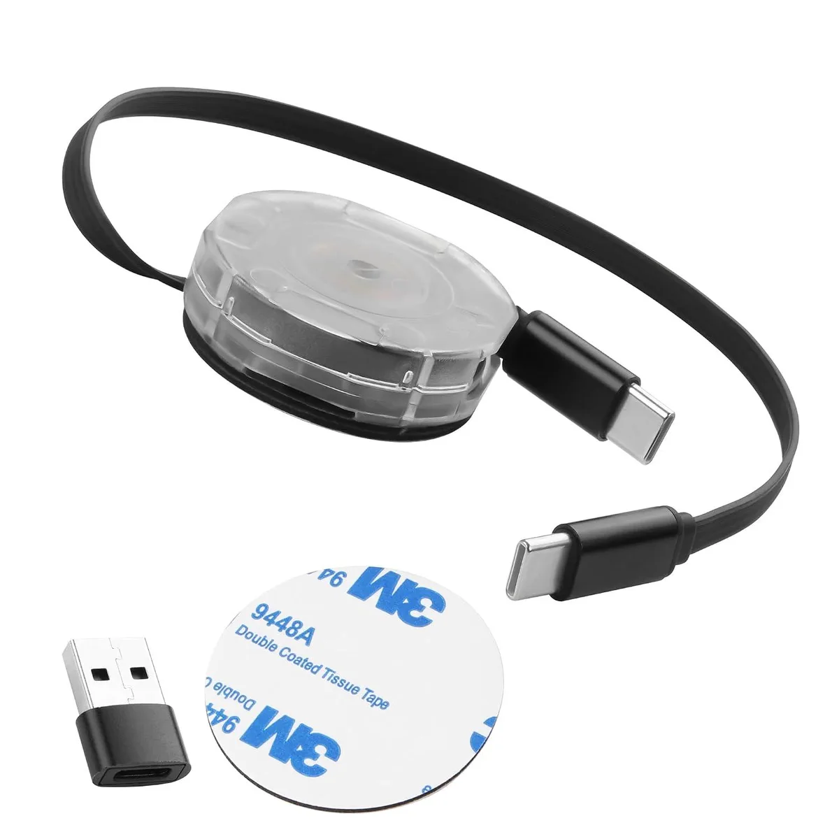 Mobee Mobee 60W Retractable USB-C Cable with USB-A Adapter 1m/3.2ft — product photo