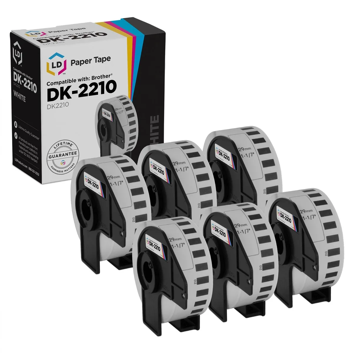 LD Products LD Products White Paper Tape Roll DK-2210 1.1 in x 100 ft 6-Pack — product photo