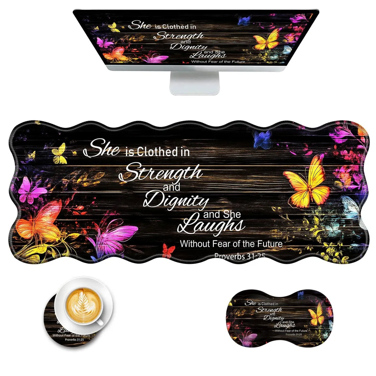 Keychron BS-80x30 Wrist Support-14 3-in-1 Set Floral Butterfly Bible Verse Proverbs 31-25 — product photo