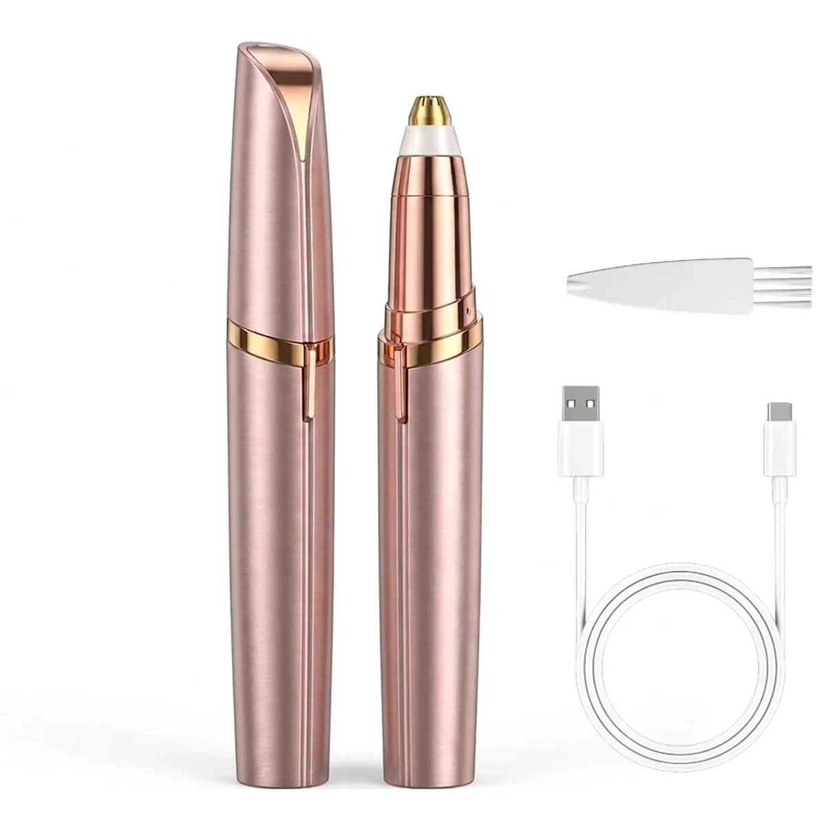 Rose gold eyebrow trimmer pen with LED light