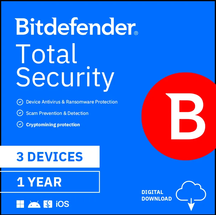 BitDefender BitDefender TS03ZZCSN1203LEN Total Security 3 Device 1 Year internet security — תמונת המוצר