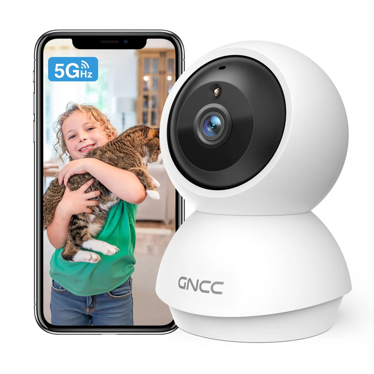 White indoor pan-tilt camera, matte finish, 14.33in wide, 12.83in high, 9.06in deep