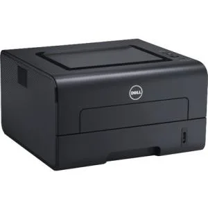 White rectangular desktop laser printer with front paper tray and top output slot