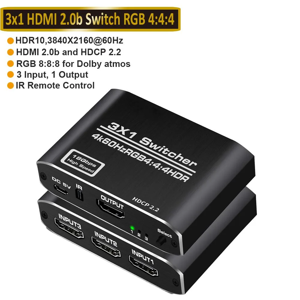 ESTONE ESTONE OZQ3-1 HDMI 2.0 4K/60Hz Splitter 360 Smart 2.0 Adapter 3-Port Switch — product photo