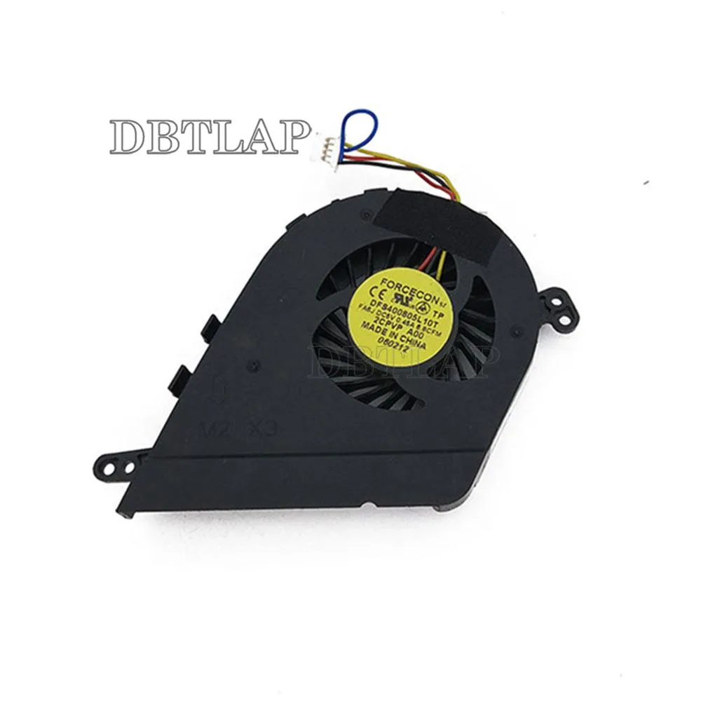 Small rectangular laptop CPU fan with black plastic housing and visible cooling fins