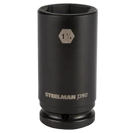 Black deep impact socket with 3/4 inch drive and laser-etched size markings