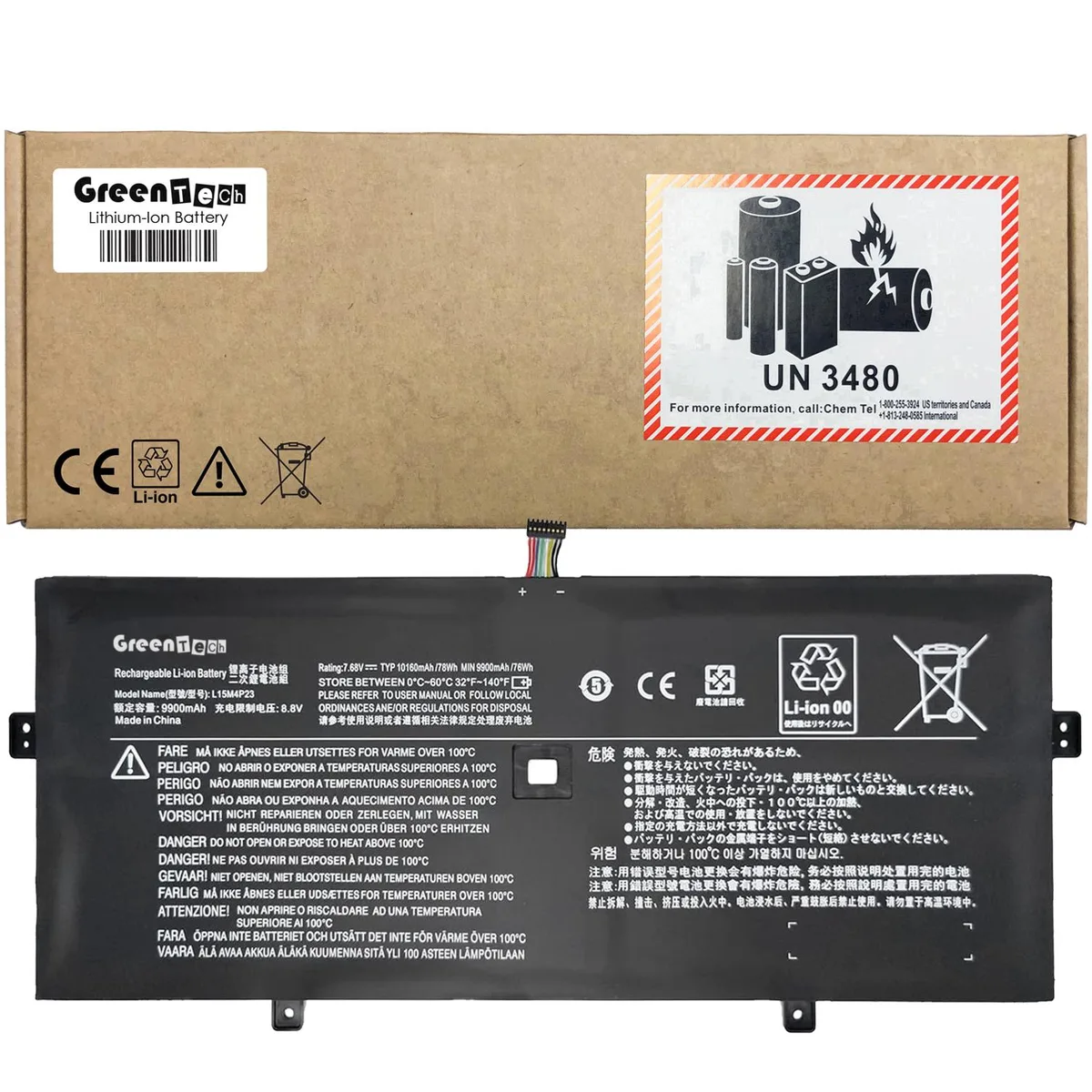 GreenTechLLC GreenTechLLC L15M4P23 78Wh 4-cell laptop battery for Lenovo IdeaPad Yoga 910-13IKB — product photo