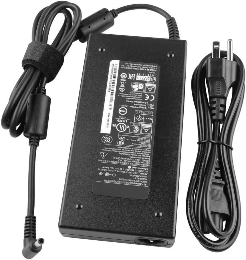 Rectangular black AC adapter brick with detachable power cord