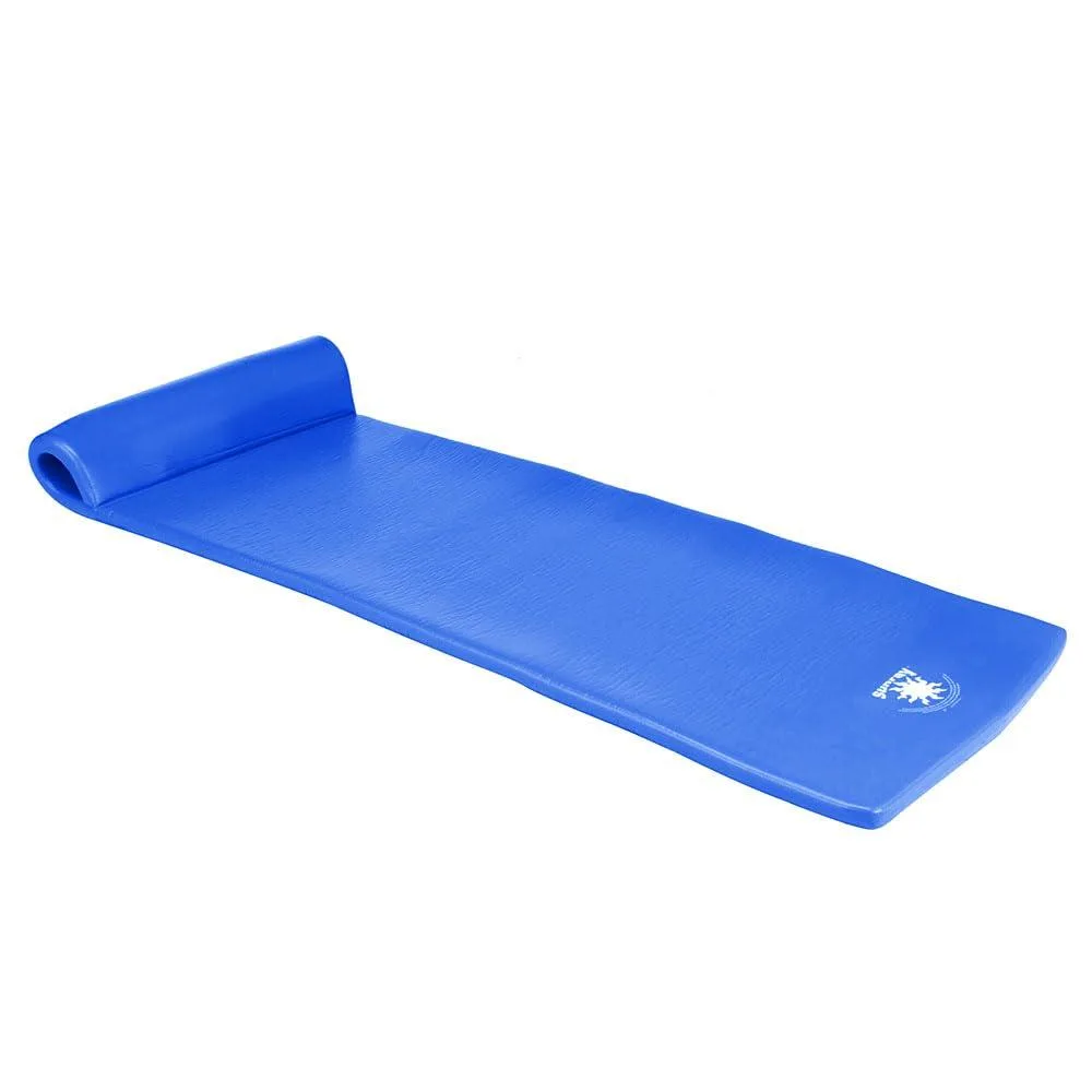 Twelve blue vinyl-coated foam pool floats with rolled pillows, 70 by 26 by 1.25 inches