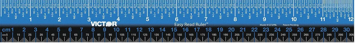 Victor Victor EZ12PBL 12" ruler, inch/metric, blue plastic — product photo
