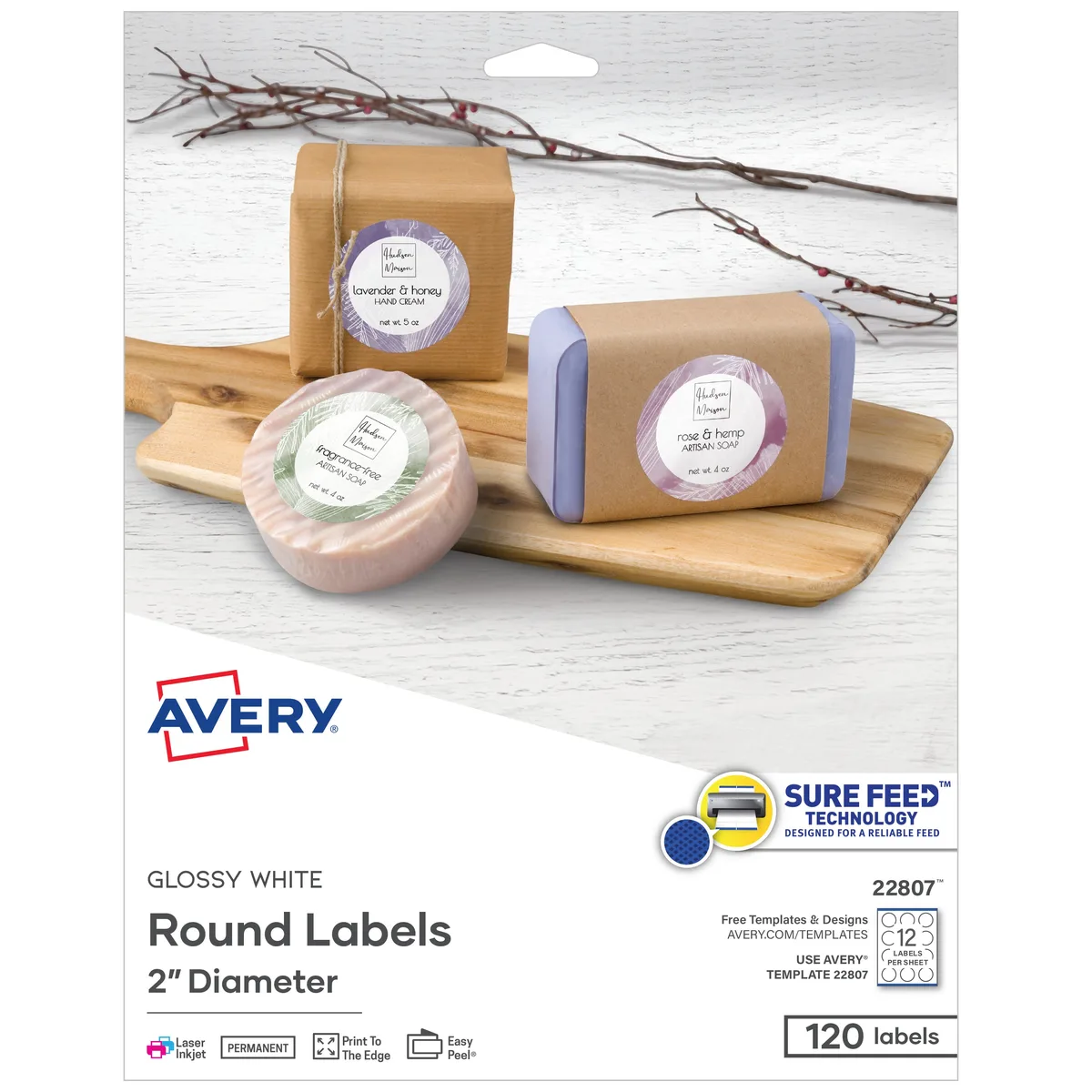 Avery Avery Round Labels Glossy White 2" 120ct 22807 — product photo