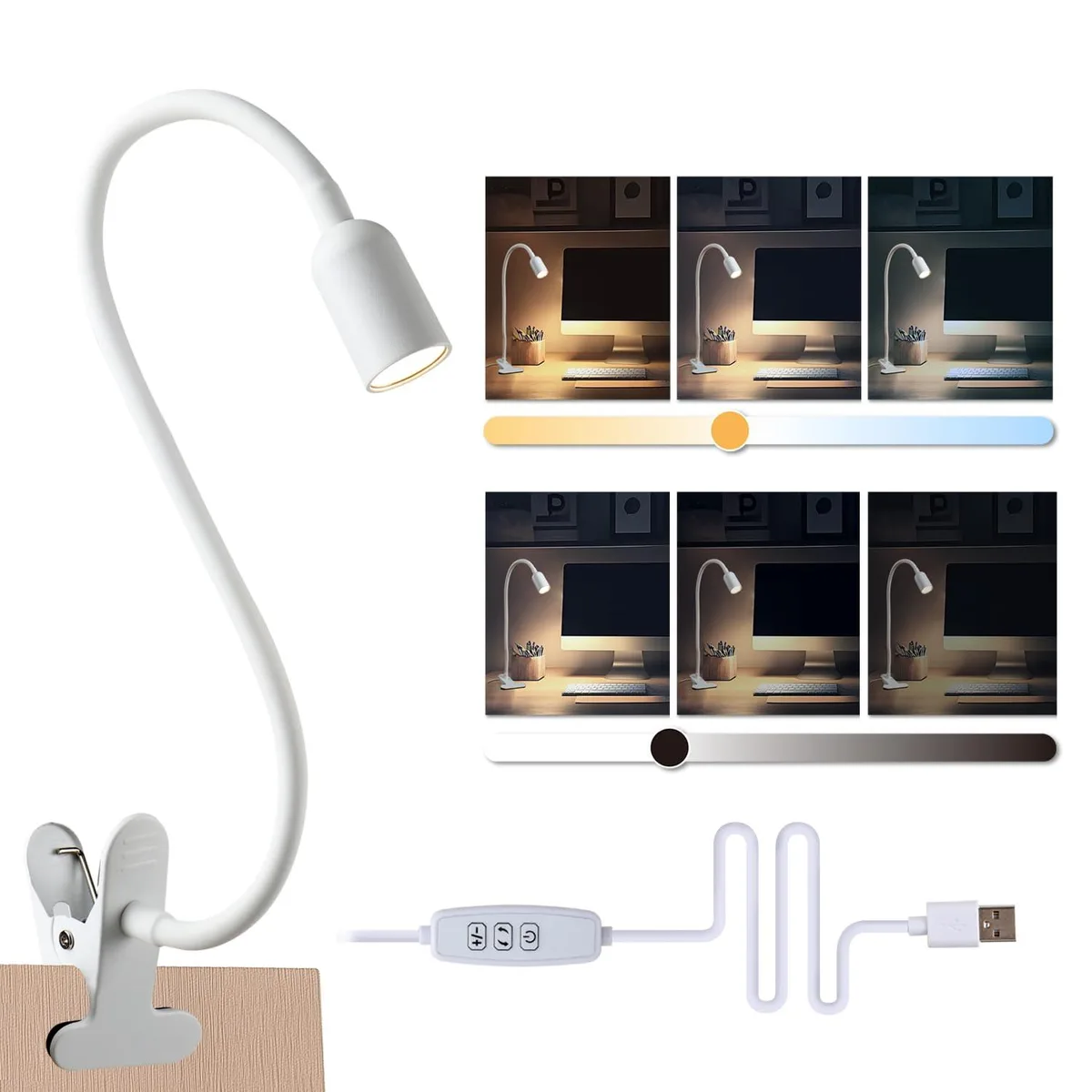 DAMI LDTL005 LED Clip-On Light Fixture 3W 300lm 3000/4000/6000K 17.72in Gooseneck USB — product photo