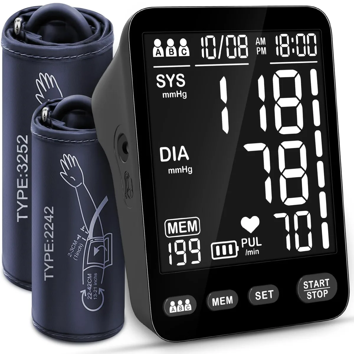  YONLO A01-BL Blood Pressure Monitor 3 Users 199 Memory Black — product photo