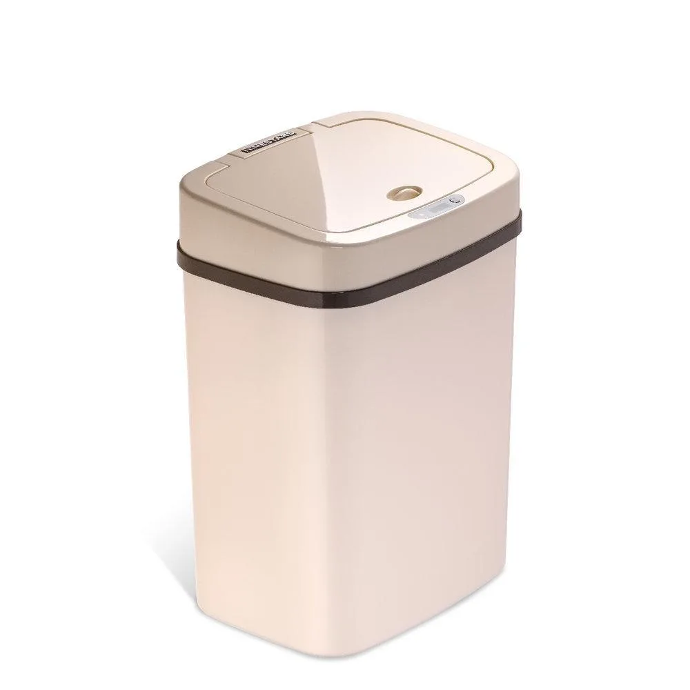 Off-white rectangular plastic motion-sensor trash can, 14 by 20 inches, 3-gallon capacity