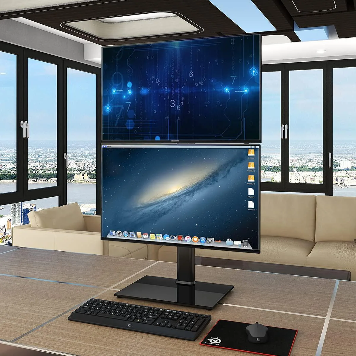 Dual Dual Vertical Dual Monitor Stand HT05B-002 — product photo