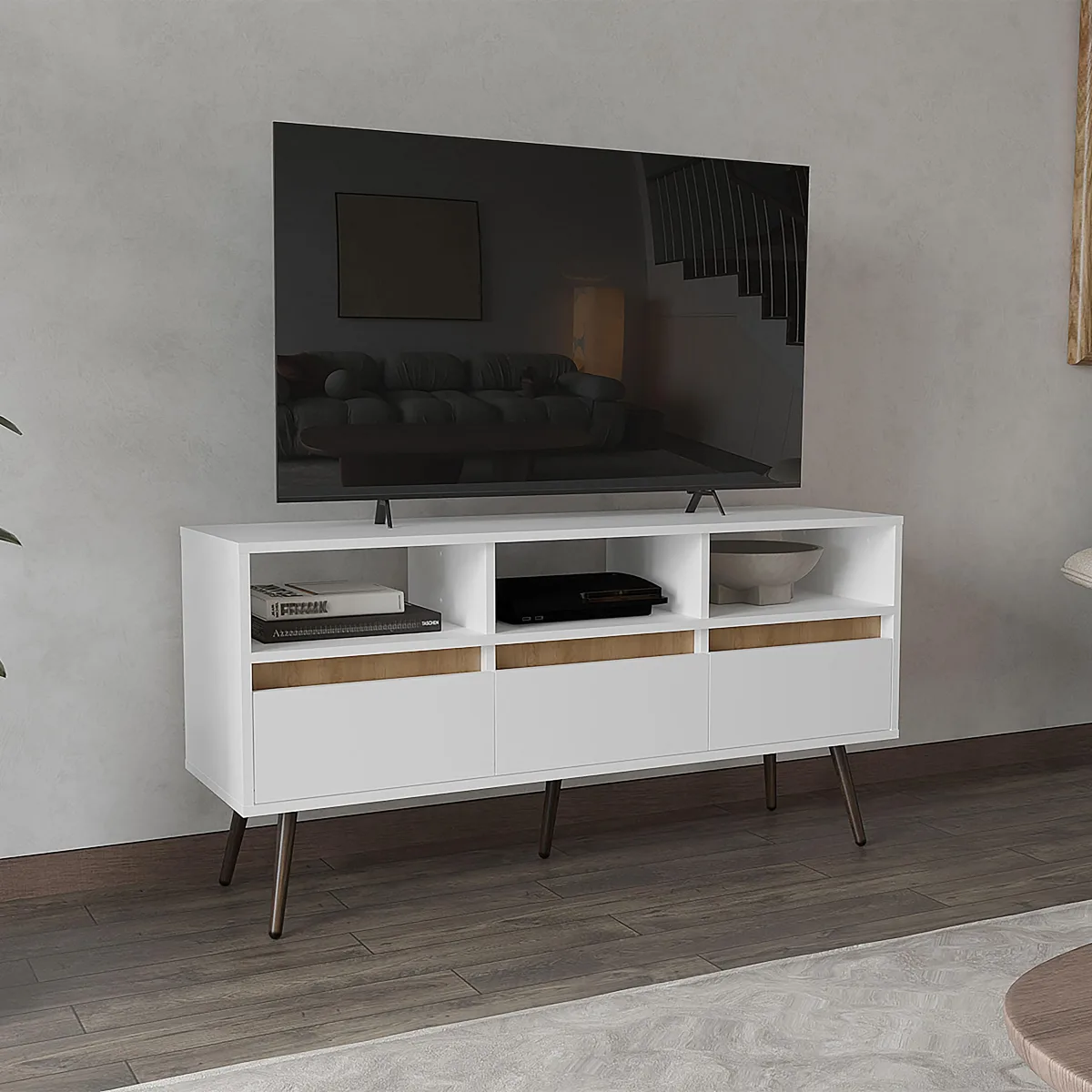 tuphen tuphen 47" TV Stand 15" Drawers White Natural Oak — product photo
