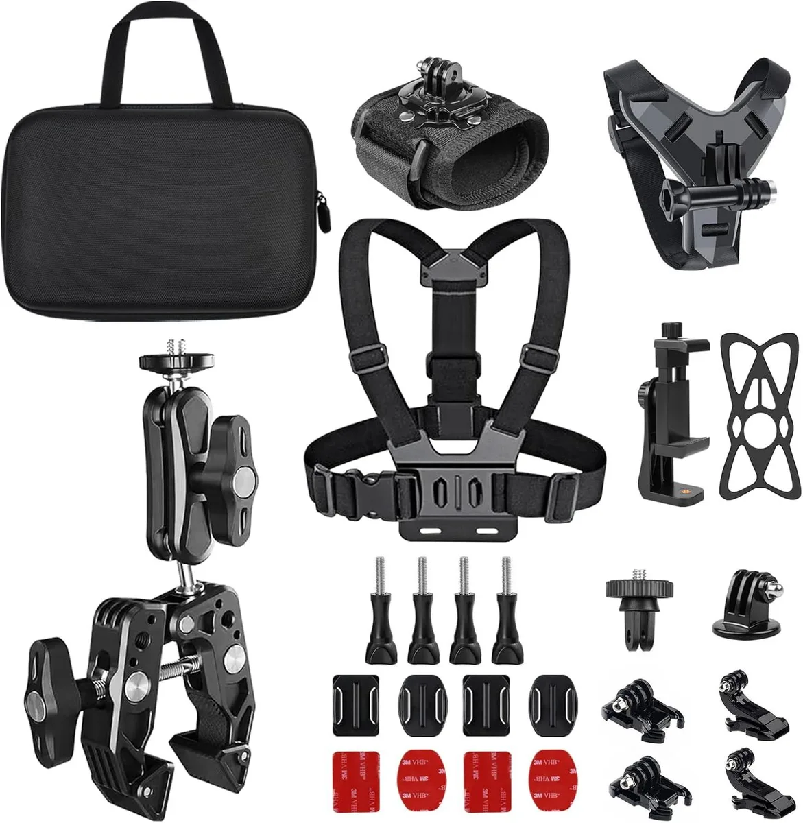 Werleo Werleo Action Camera Accessory Kit Chest Mount Helmet Chin Mount Super Clamp Wrist Strap Adhesive Mounts Black — product photo