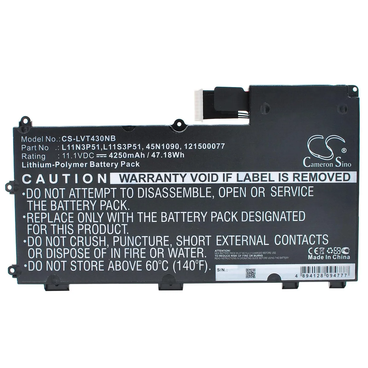 Cameron &amp; Co Cameron &amp; Co DS-CS-LVT430NB laptop battery 11.1V 4250mAh 47.18Wh Li-Polymer Black — product photo