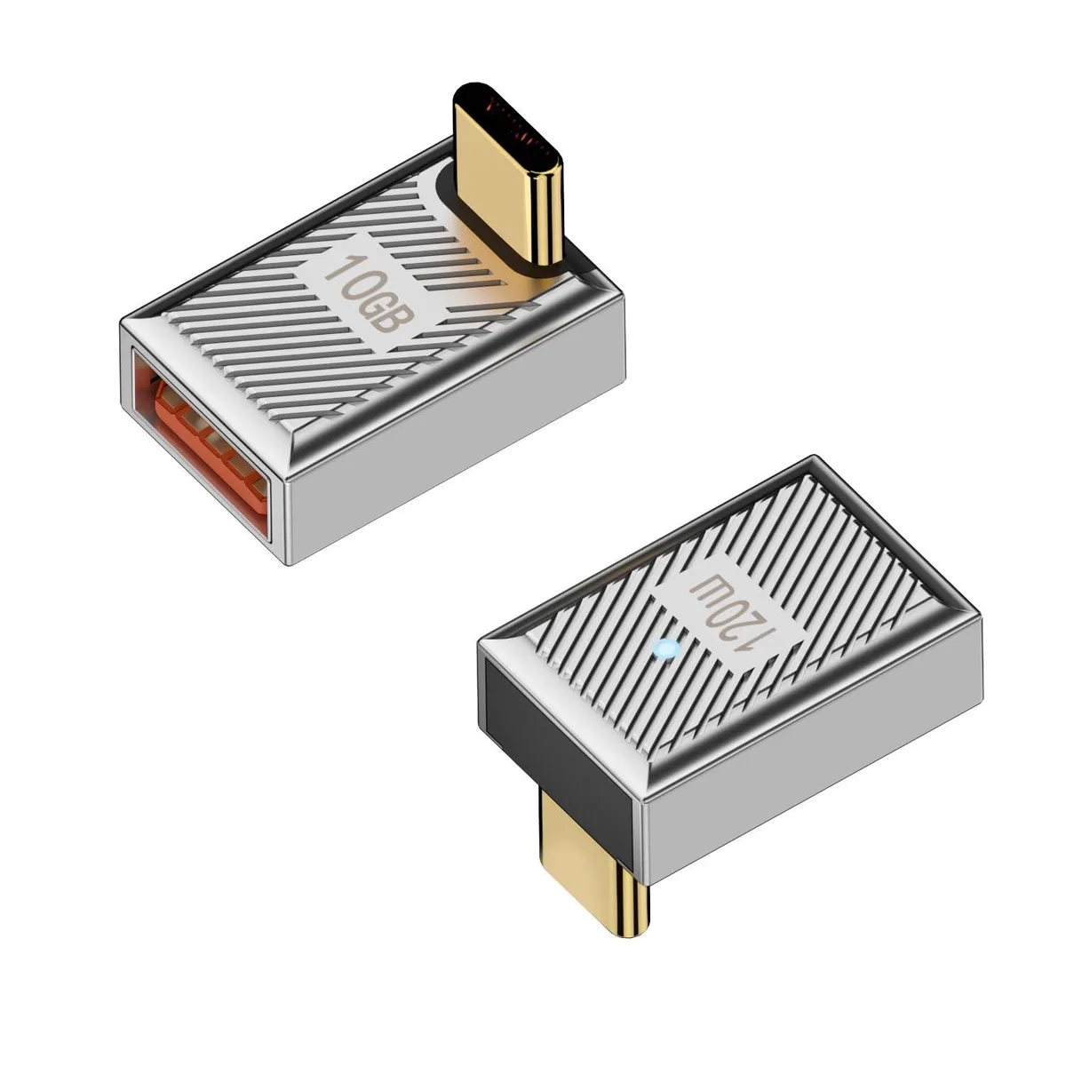 Vszerda Vszerda USB C to USB 3.1 90° Positive Bend Adapter 10Gbps 120W Silver 2-Pack — product photo