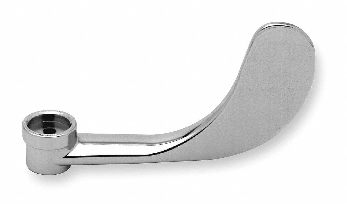 Chrome wrist-blade faucet handle, four inches long, cold index marking