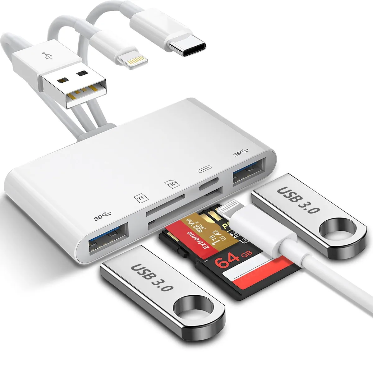 Bailink Bailink 5-in-1 Card Reader USB-A USB-C Lightning White — product photo
