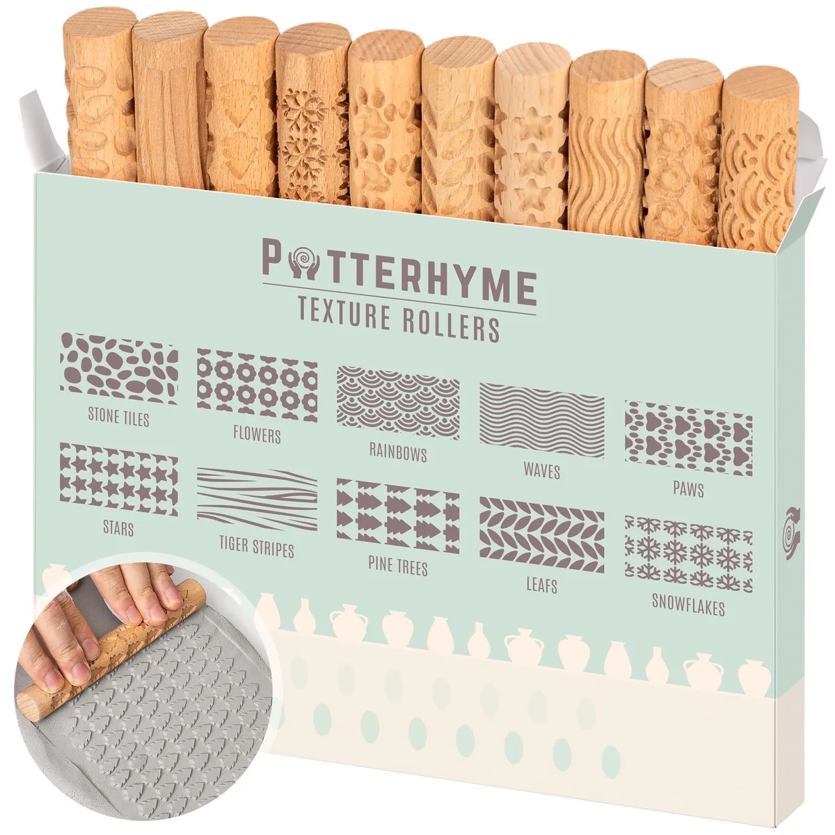  Avery PWTR-10P 10pc Wooden Clay Texture Rollers .63in Blue — product photo