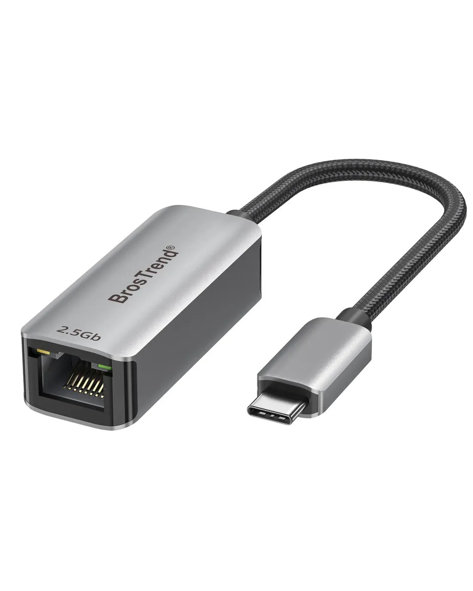  BrosTrend 2.5G USB-C Ethernet Adapter Grey 90 degree — product photo