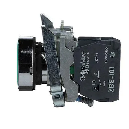 Green flush push button, 22 mm, chrome metal bezel