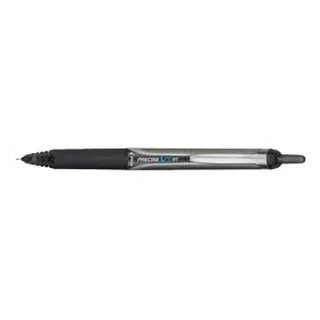 Black retractable rollerball pen with visible ink supply