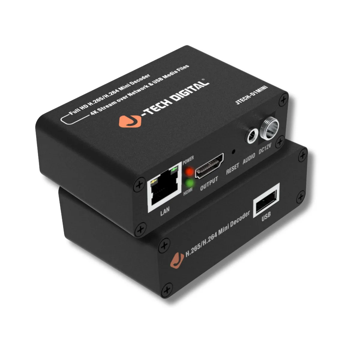 Small black box with HDMI, USB, network and 3.5mm audio ports