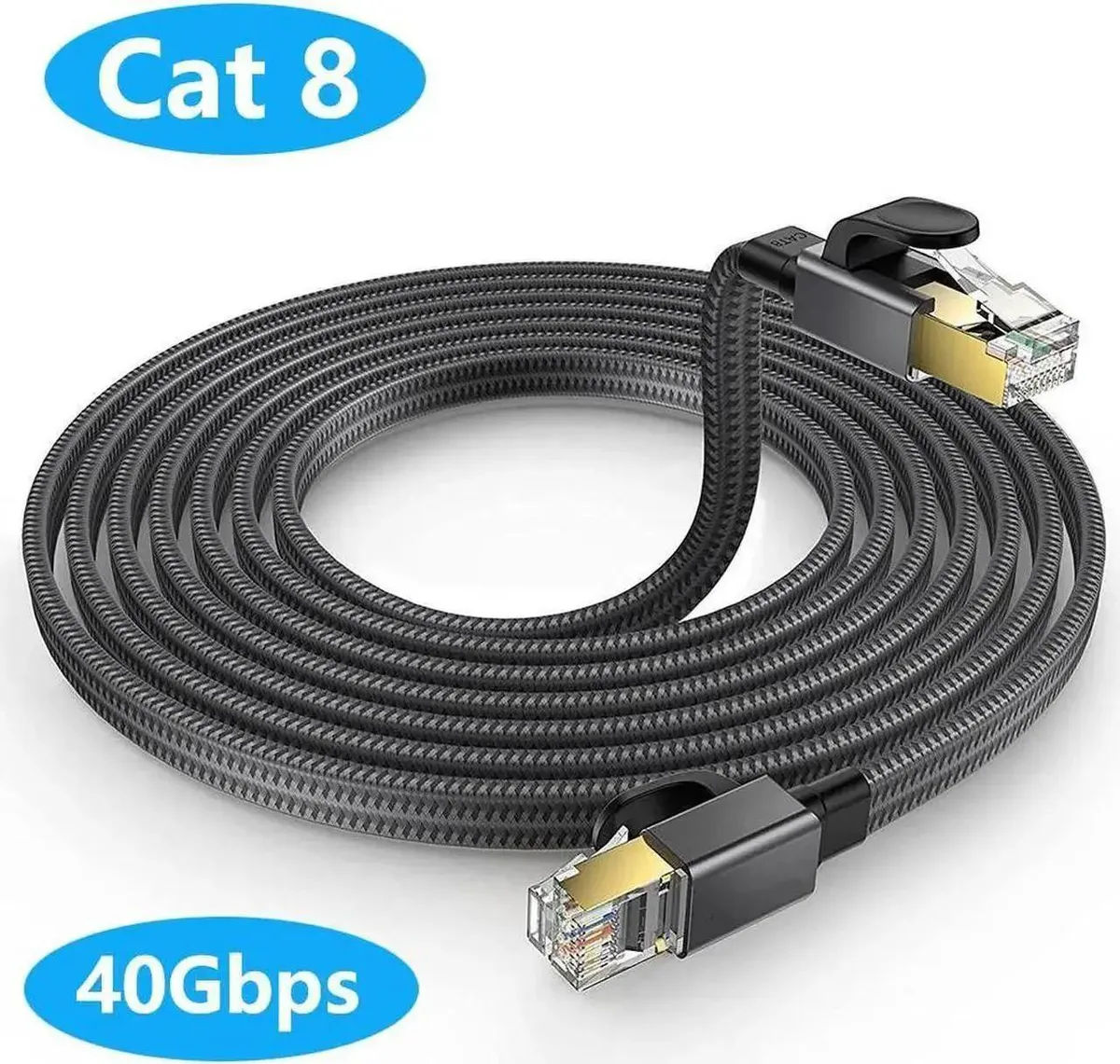 Vszerda Vszerda Cat 8 Network Ethernet Cable 50 Feet 15M Braided Flat 28 AWG 40Gbps 2000Mhz — product photo