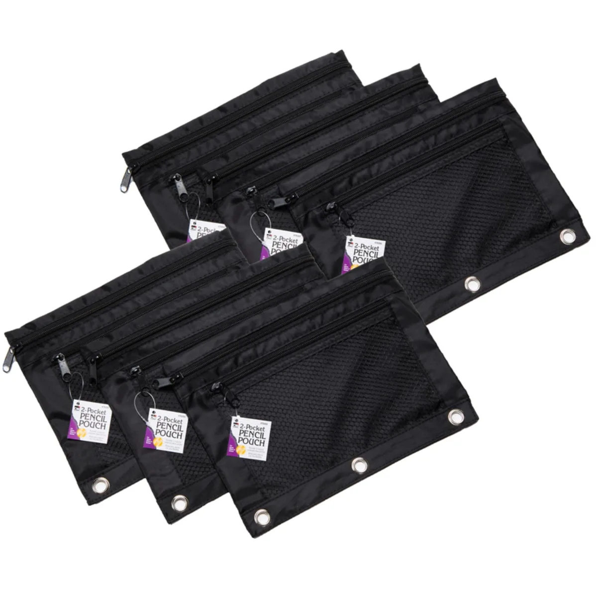 Charles Leonard Charles Leonard CHL76356 2-pocket mesh-front pencil pouch black 6-pack handheld pcs accessory — product photo