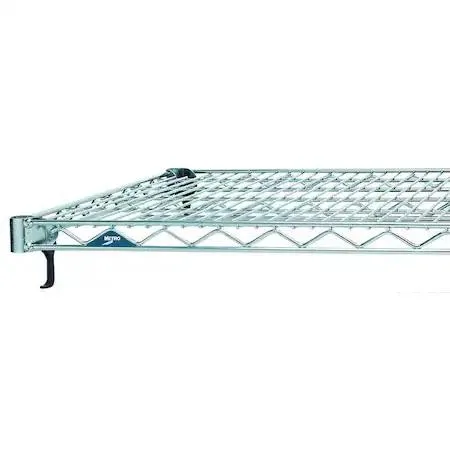 Silver chrome-finish steel wire shelf 18 by 36 inches with split sleeves