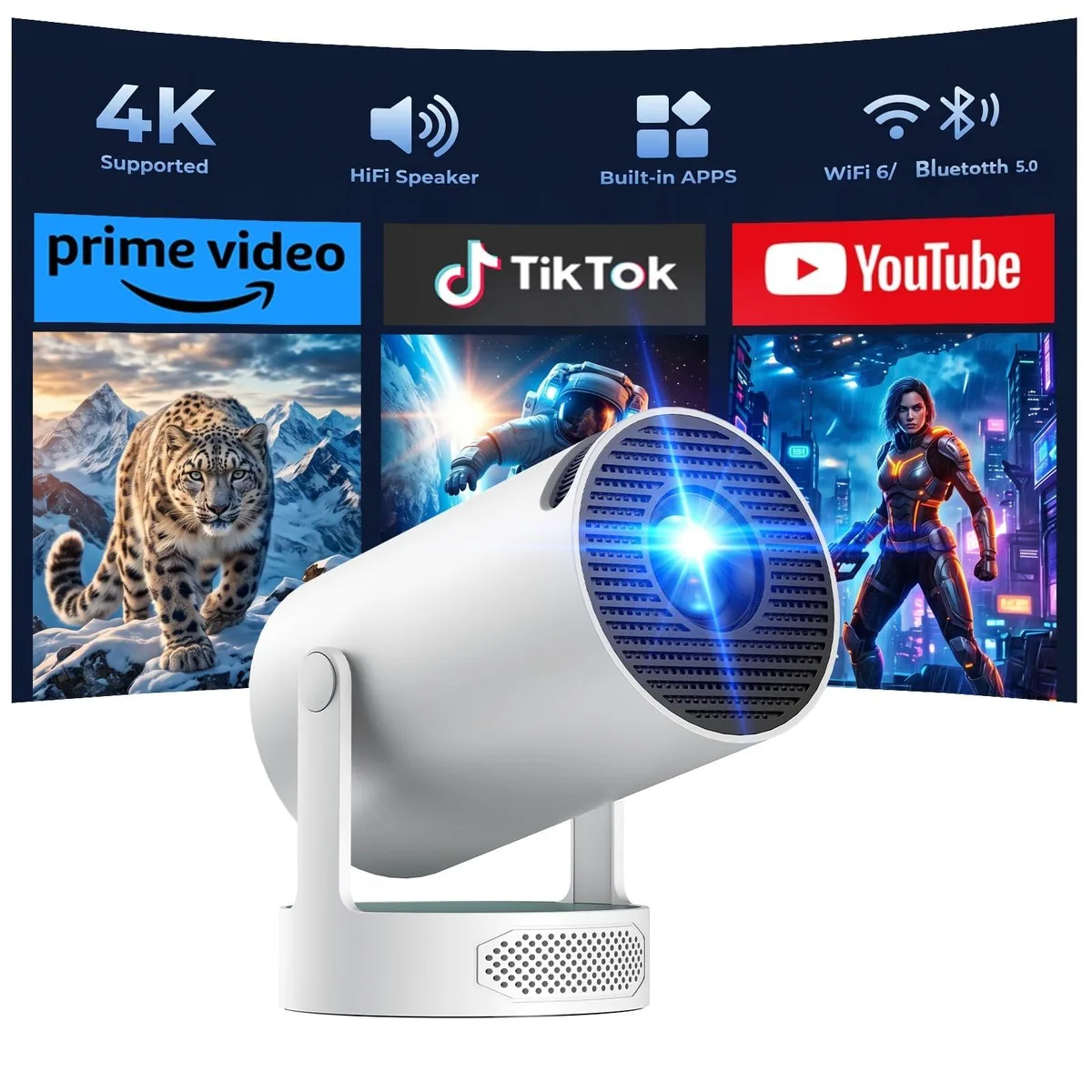 CAMWORLD 300 ANSI LED Business Projector 1280x720 Android 11 WiFi 6 220° Stand — product photo
