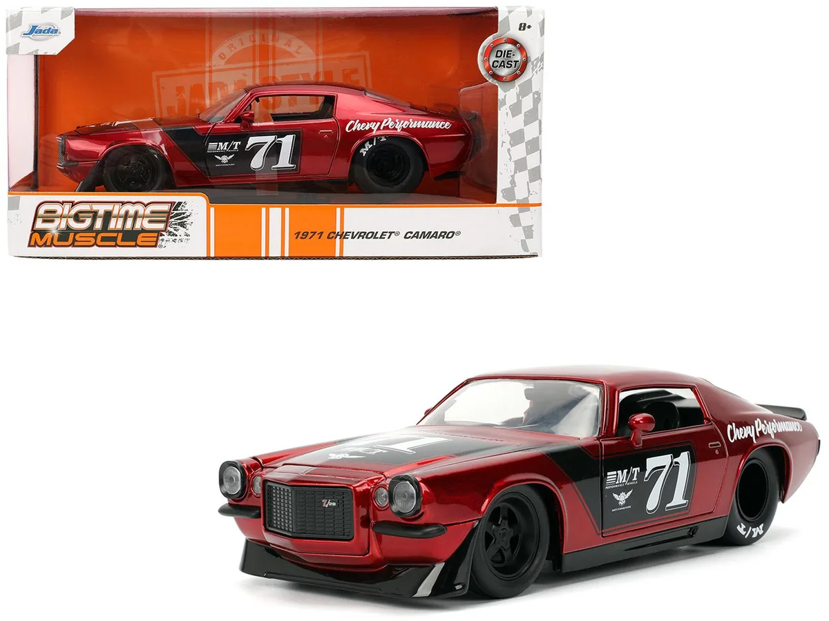 Jada Jada 1971 Chevrolet Camaro #71 Red Metallic Black Stripes Bigtime Muscle 1/24 Diecast — product photo