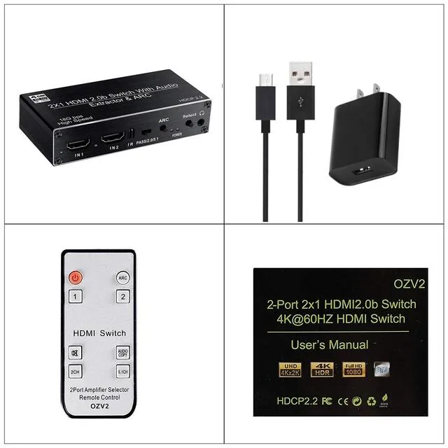 YINGHUA YINGHUA 2×1 HDMI 2.0 4K 60 Hz KVM Switch with Audio Extractor (US power) — product photo