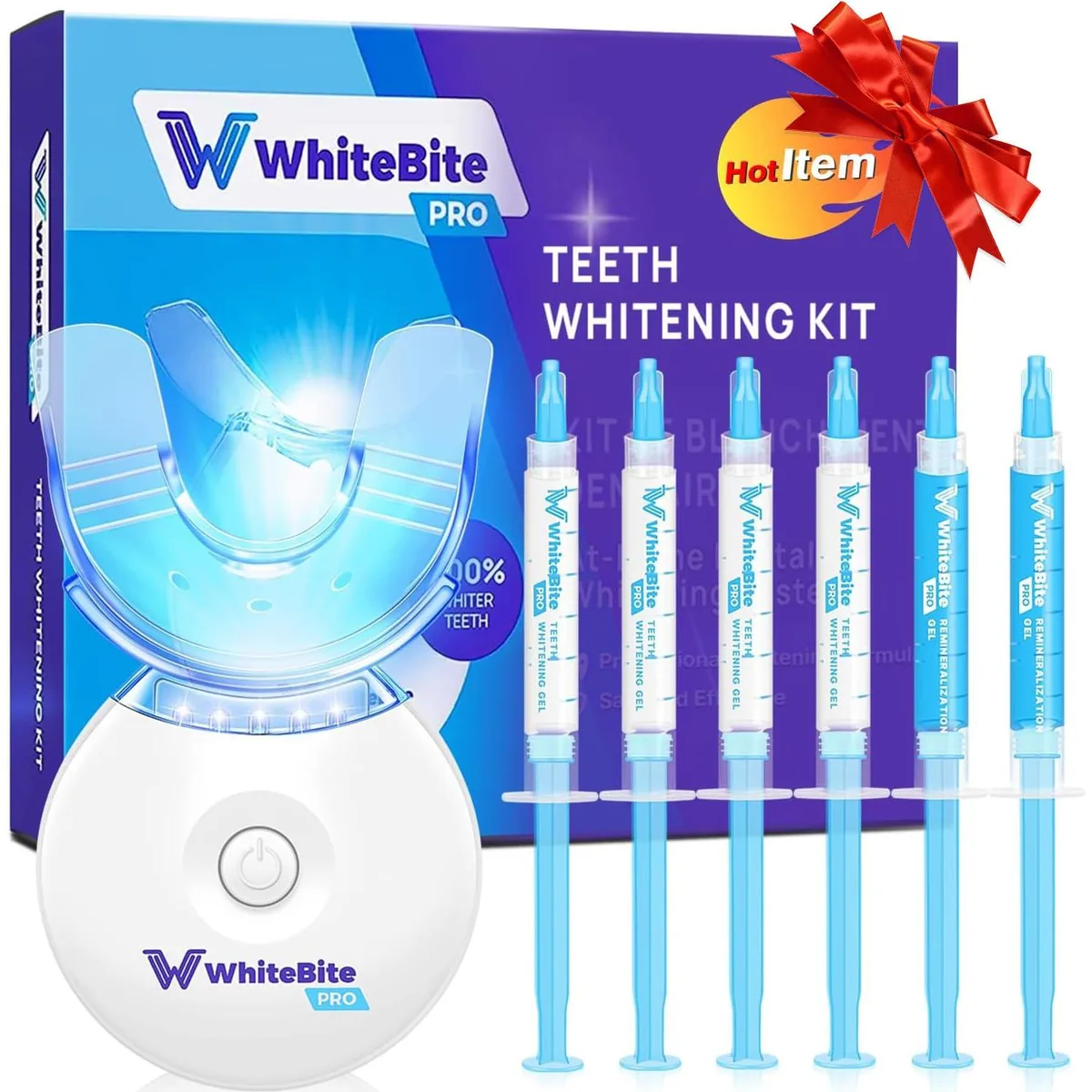 White oral-care kit box with LED light and gel pens